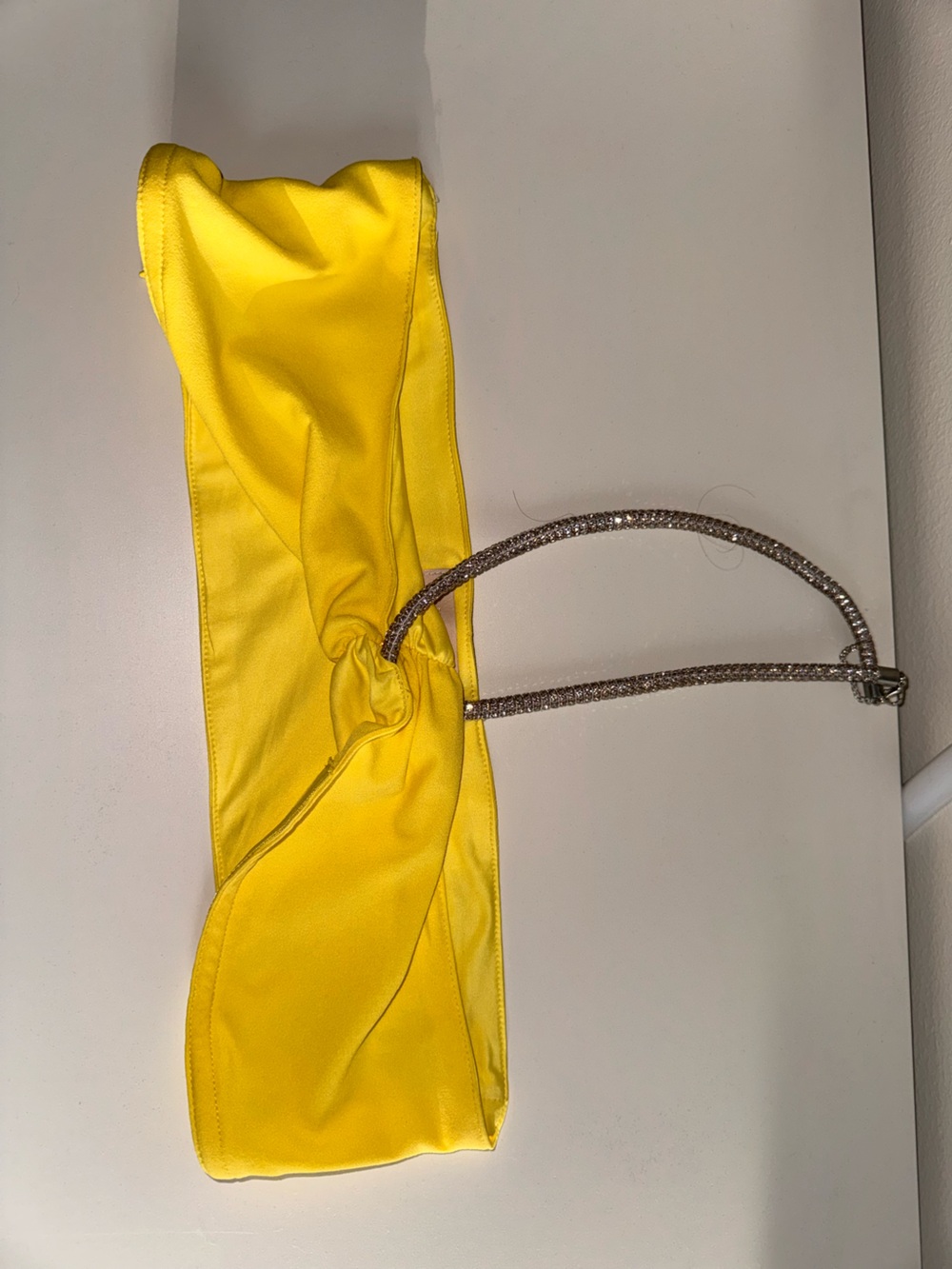 Meshki Yellow Knot-Front Shoulder Bag with Rhinestone Strap